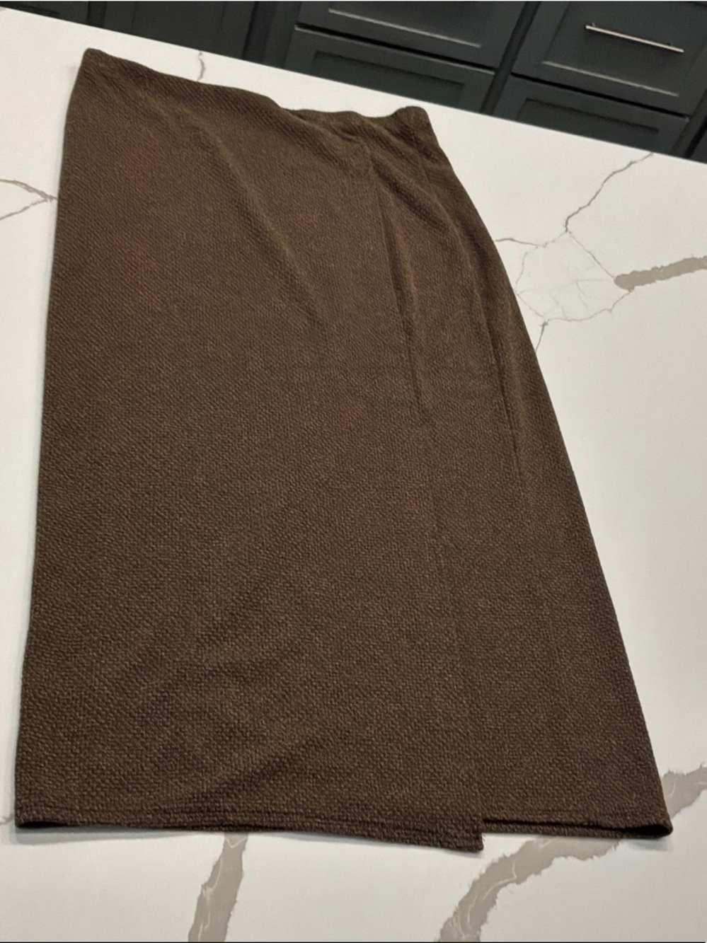Studio C Medium Browns Knit Pencil Skirt Long Ruffle Opening Front Vintage